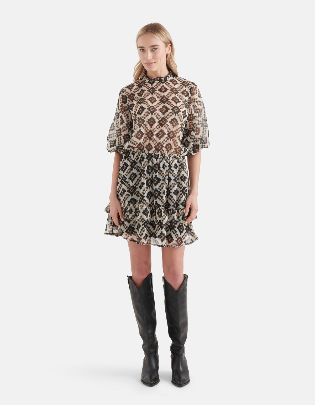 Bedrucktes Chiffonkleid Beige SHOEBY WOMEN