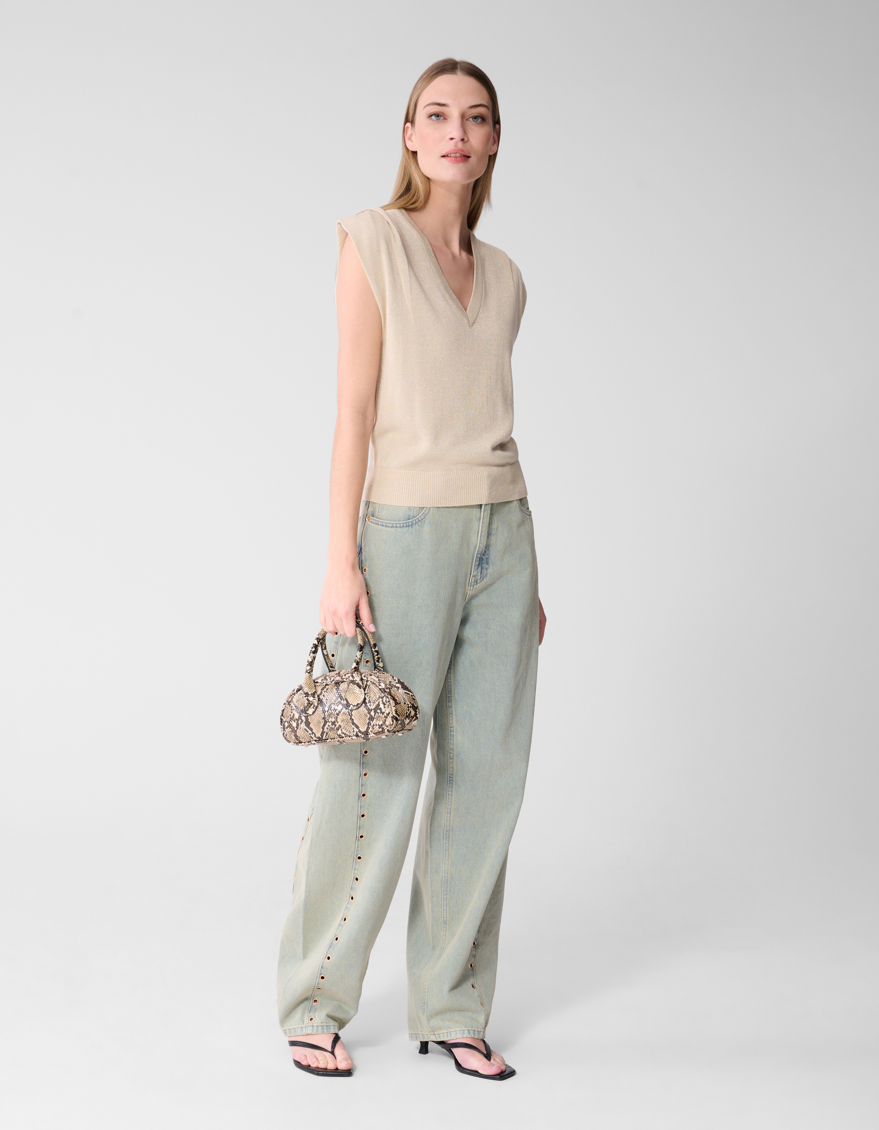 Glitzer-V-Ausschnitt-Top Sand SHOEBY WOMEN