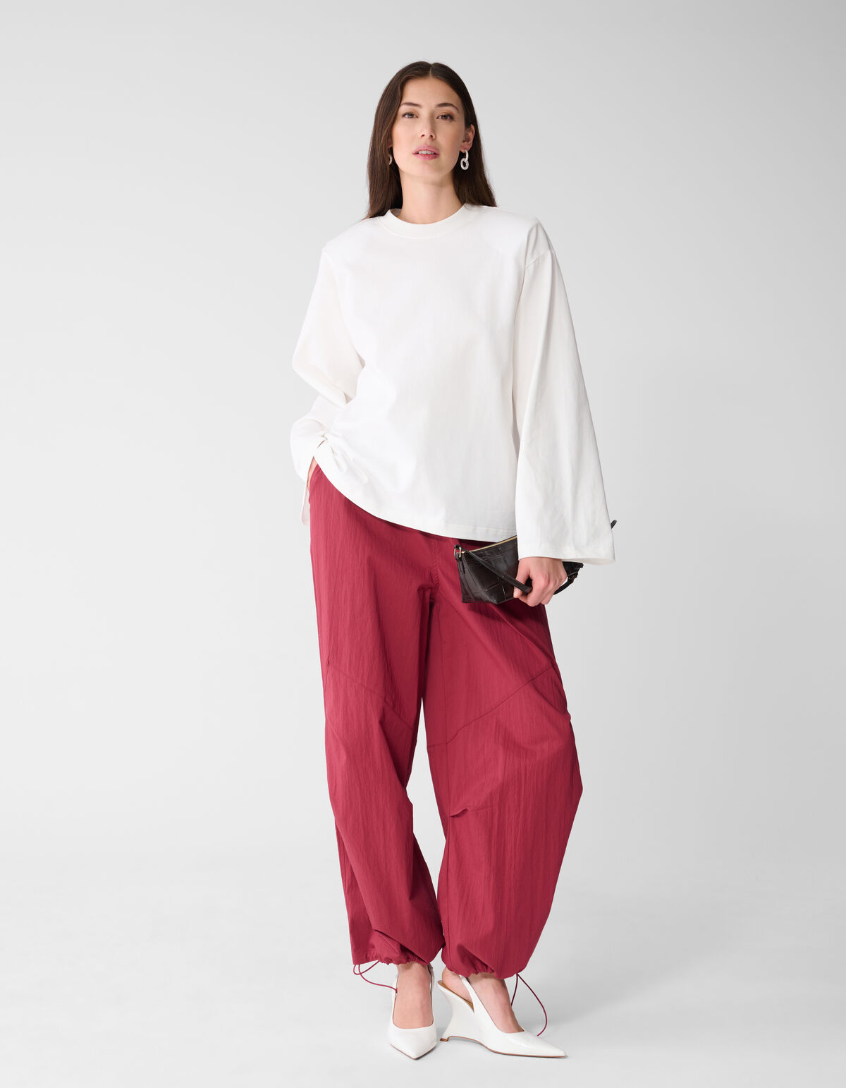 Oversized Basic Langarmshirt Wei&szlig; SHOEBY WOMEN
