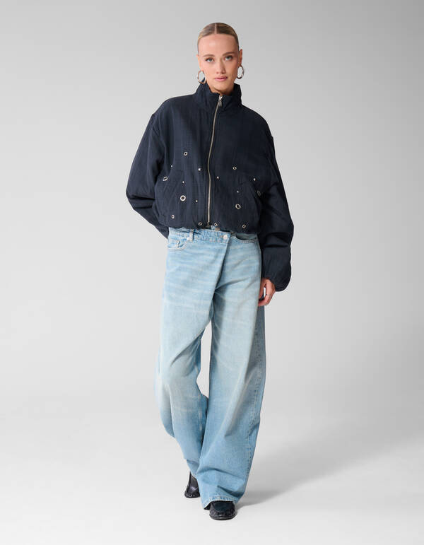 Cropped Bomberjacke mit Karomuster Dunkelblau SHOEBY WOMEN