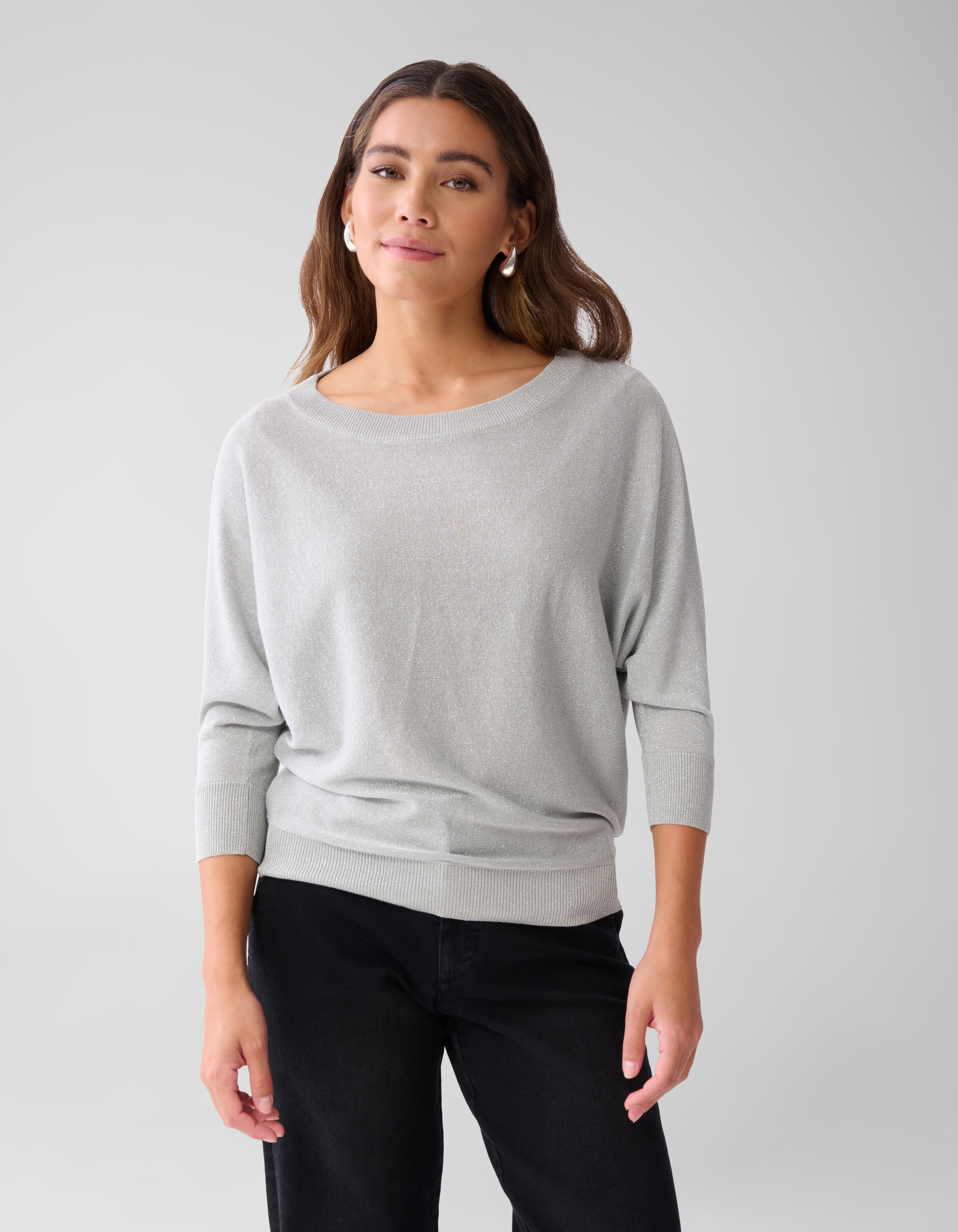Glitzer Fledermausärmel Pullover Hellgrau SHOEBY WOMEN