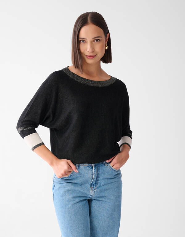 Colorblock Glitter Batwing Pullover Schwarz SHOEBY WOMEN