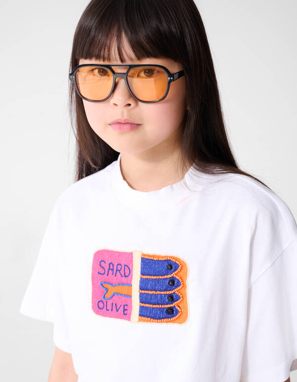 Sardinen-Stickerei T-Shirt Wei&szlig; SHOEBY GIRLS