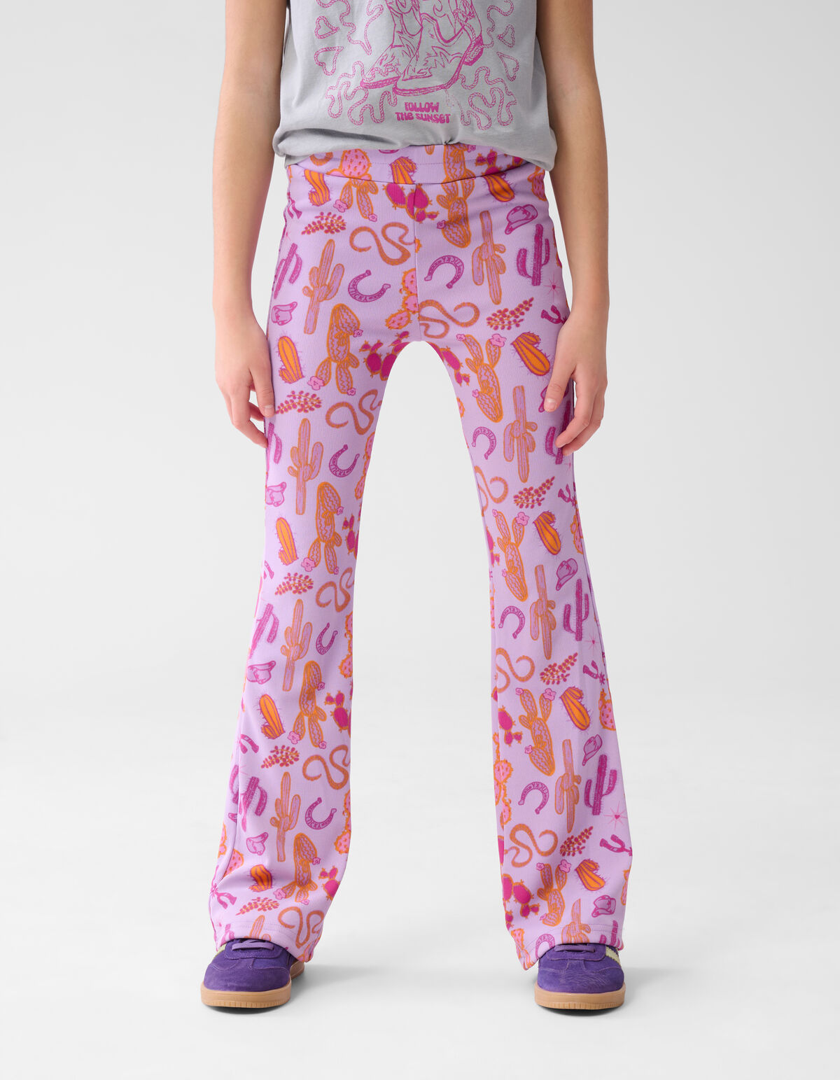 Bedruckte ausgestellte Rippenleggings Hellviolett SHOEBY GIRLS