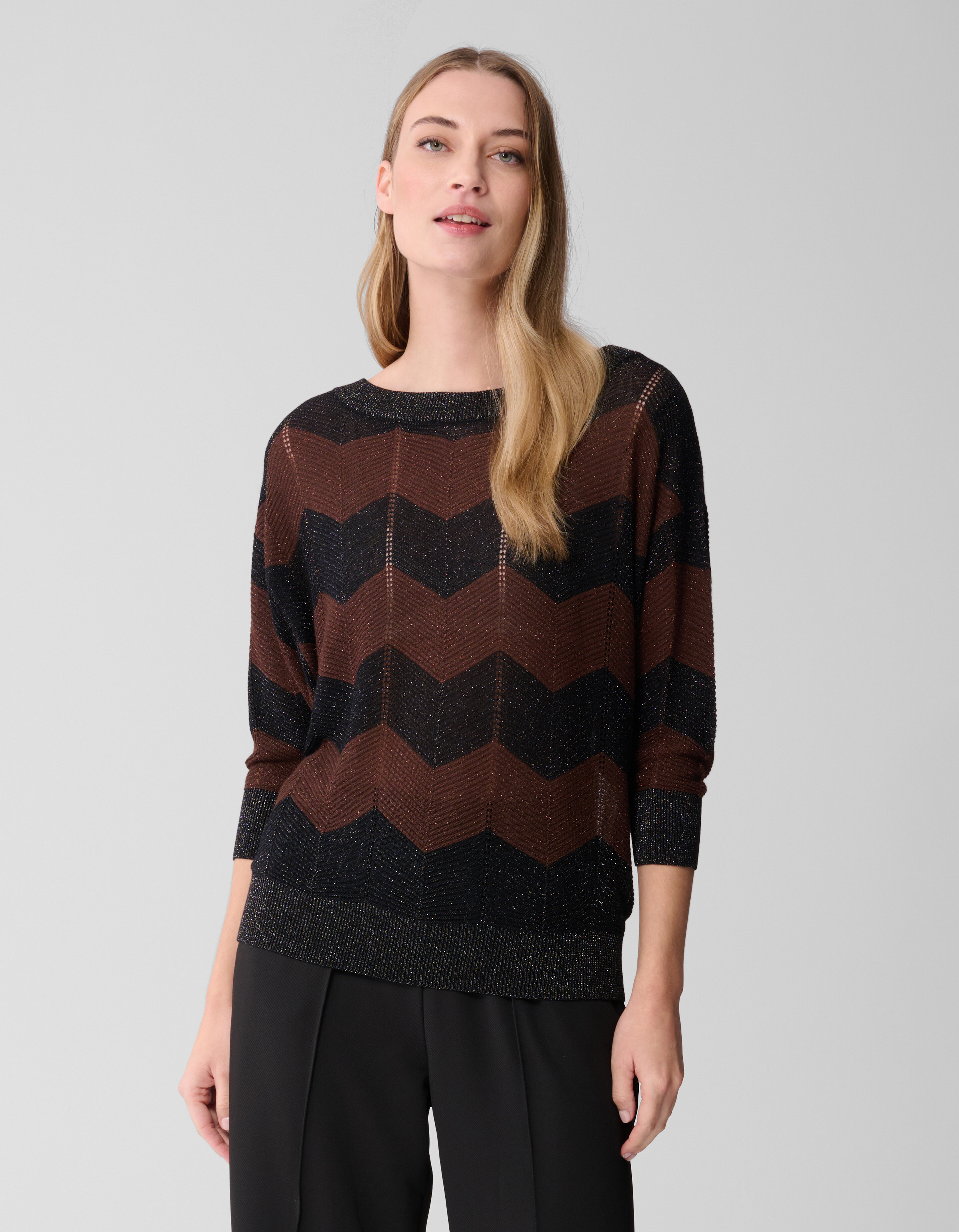 Glitzerstreifen-Fledermauspullover Braun/Schwarz SHOEBY WOMEN