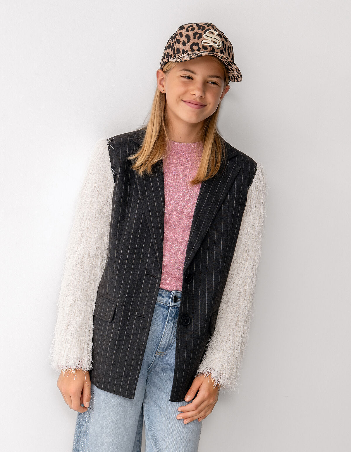 Flauschiger Glitzer-Blazer Off White SHOEBY GIRLS