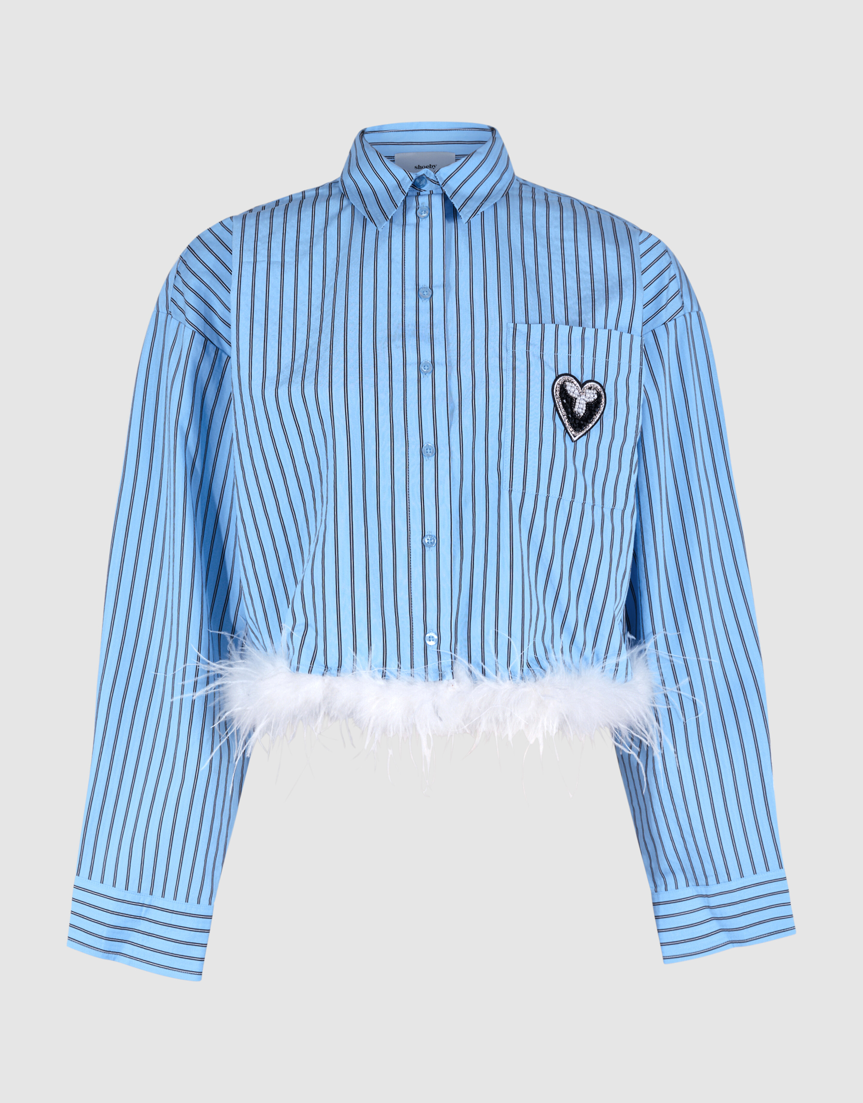 Gekürzte Bluse mit Federn Hellblau SHOEBY WOMEN