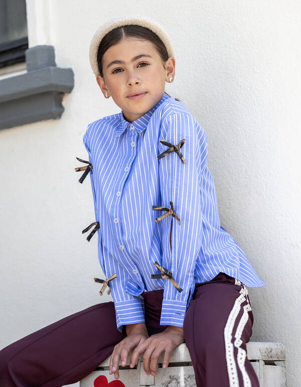 Gestreifte Bluse mit Schleife Blau SHOEBY GIRLS