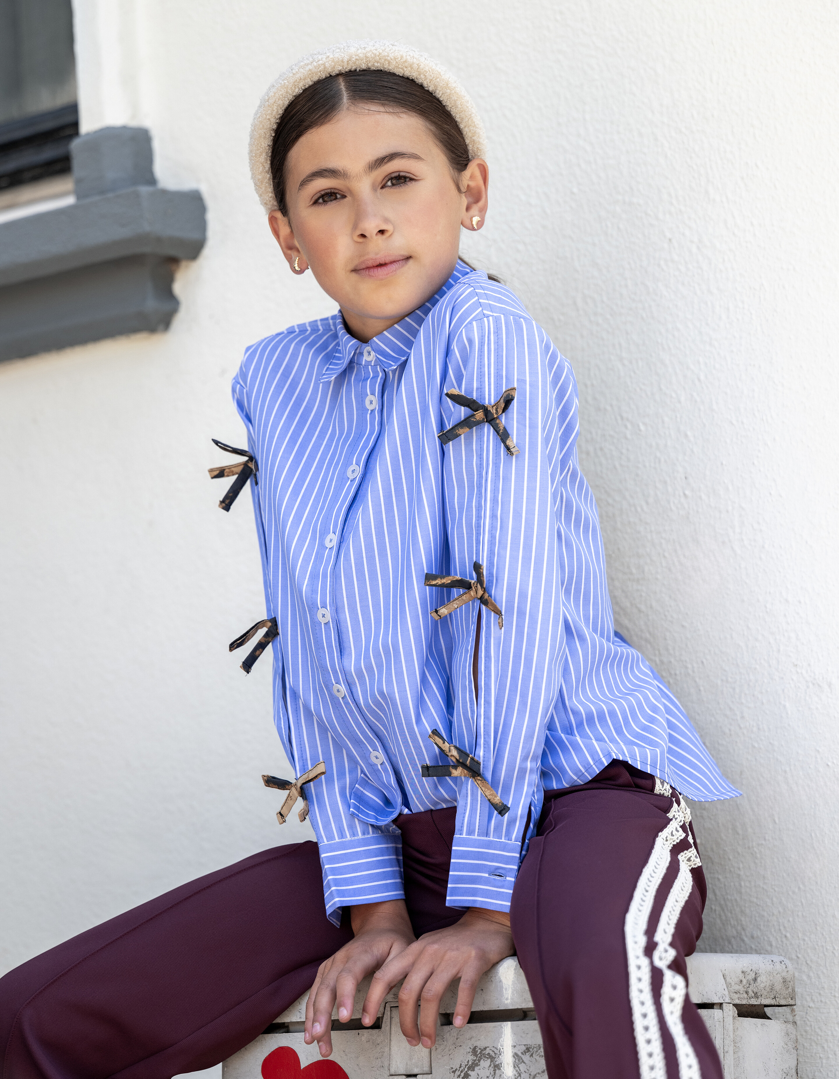 Nadelstreifen-Krawattenbluse Blau SHOEBY GIRLS