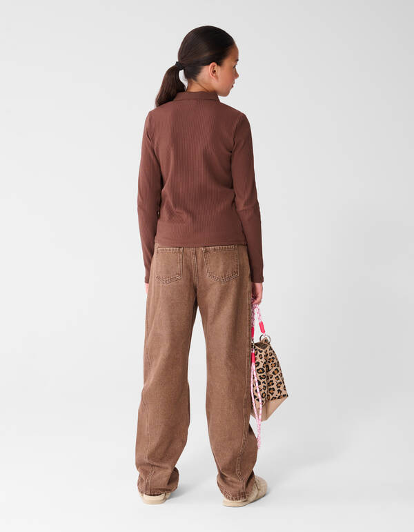 Collar Zip Longsleeve Top Donkerbruin SHOEBY GIRLS