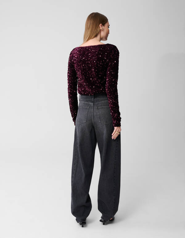 Pailletten-Wasserfall-Top Lila SHOEBY WOMEN