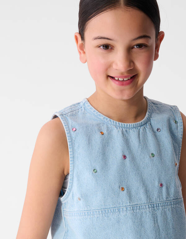 Strass Denim Top Hellblau SHOEBY GIRLS