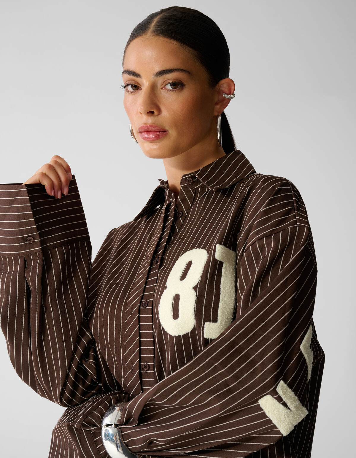 Gestreifte Bluse in Oversize-Passform braun SHOEBY WOMEN