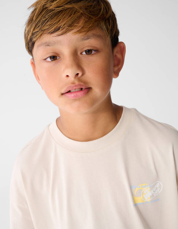 Oversized Waves Artwork T-Shirt Beige SHOEBY BOYS