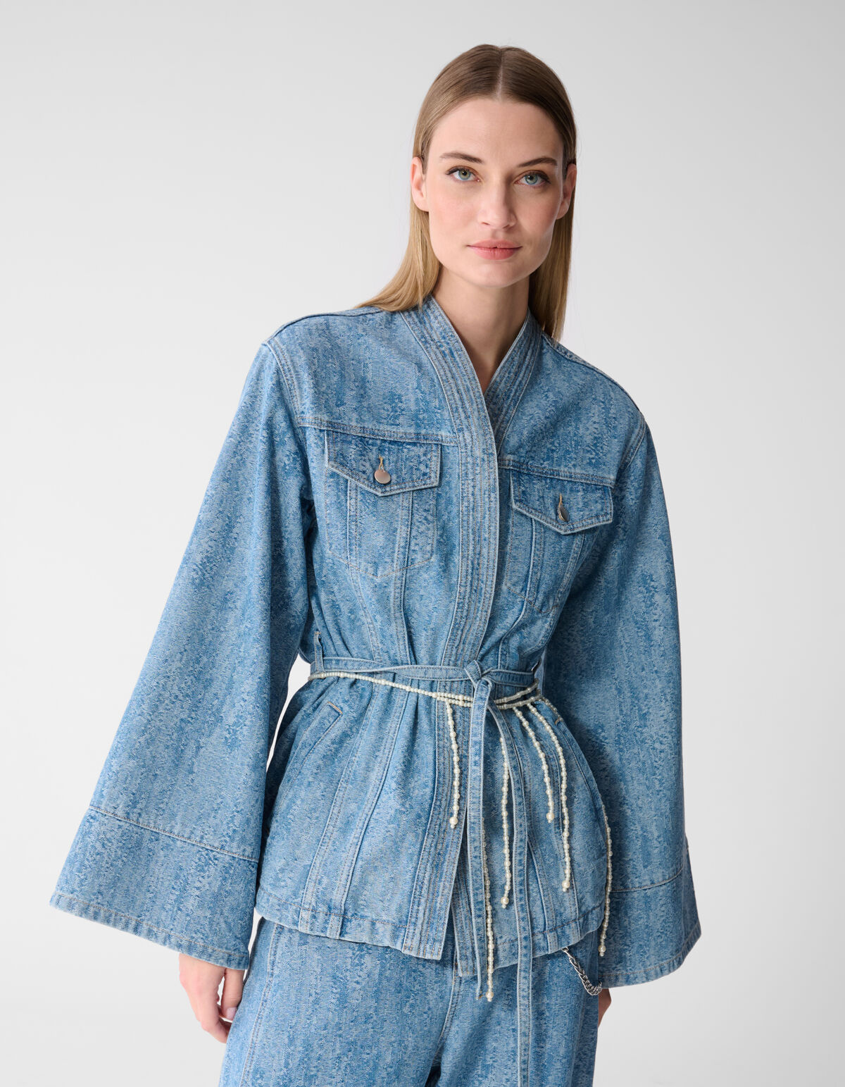 Jacquard Kimono Jacke Blau SHOEBY WOMEN