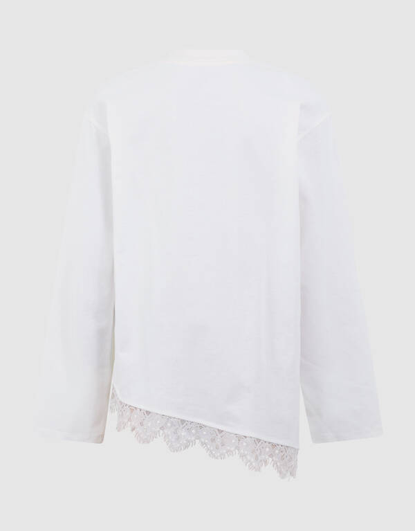 Asymmetrische Langarmshirt mit Spitze Wei&szlig; SHOEBY GIRLS