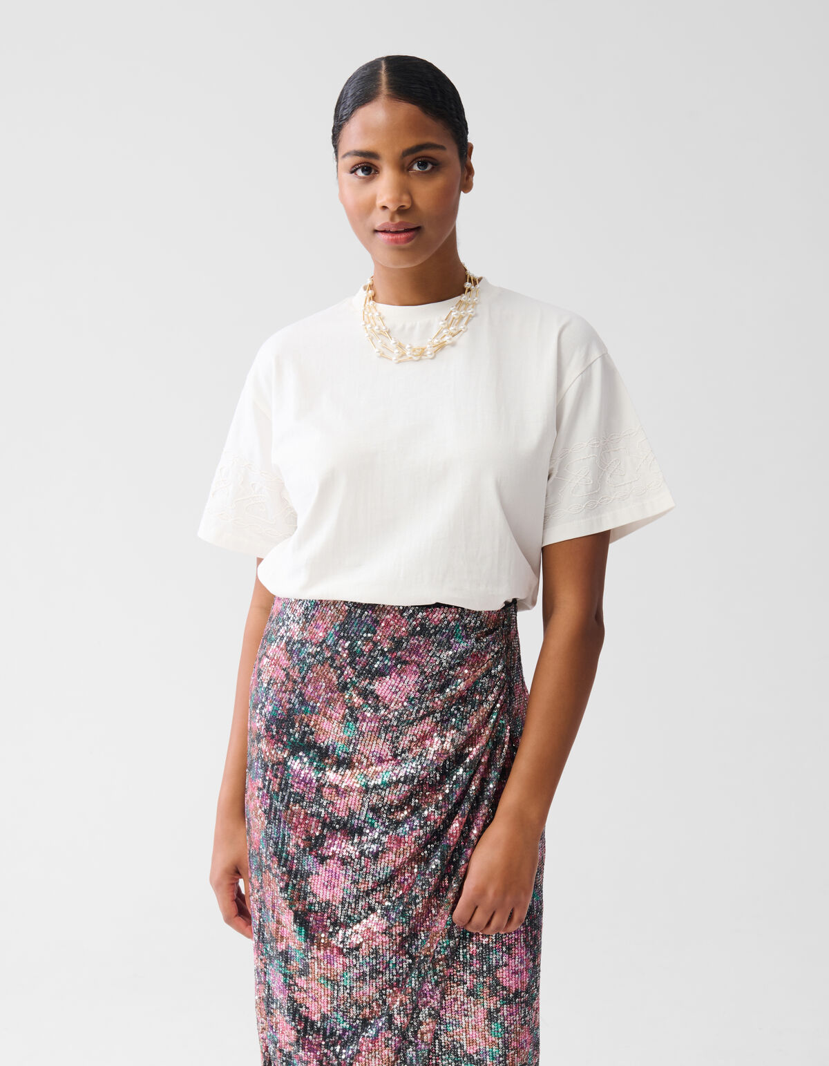 Cord-Stickerei T-Shirt Off White von Fred SHOEBY WOMEN