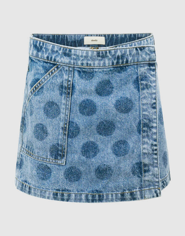 Polkadot Umh&uuml;llungs-Denim-Skort Blau SHOEBY GIRLS