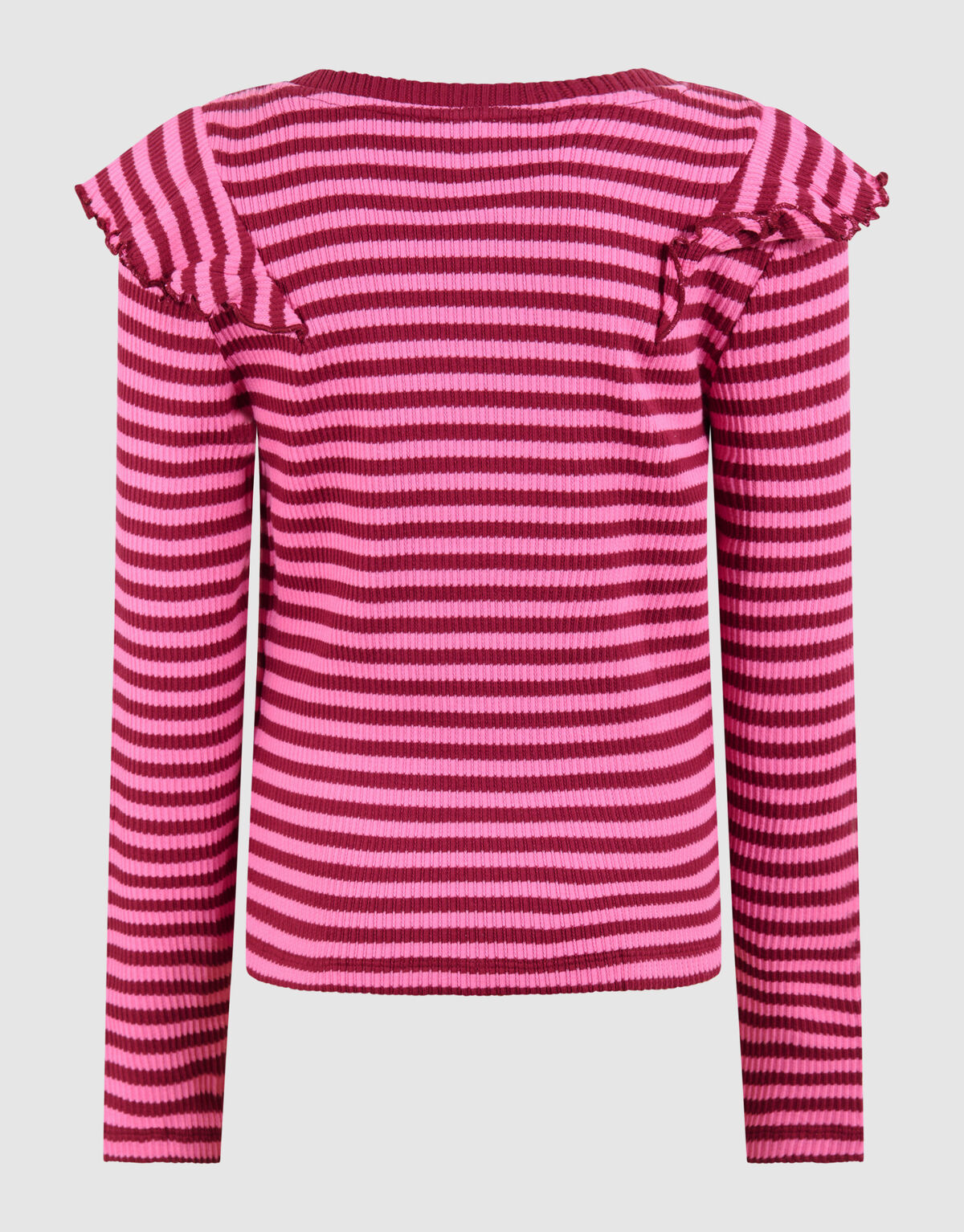 Gestreiftes R&uuml;schen-Langarmshirt Dunkelrot SHOEBY GIRLS