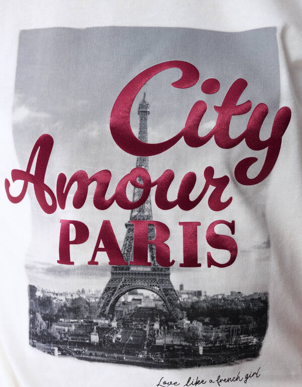 Paris Shiny Artwork T-Shirt Off-White SHOEBY GIRLS