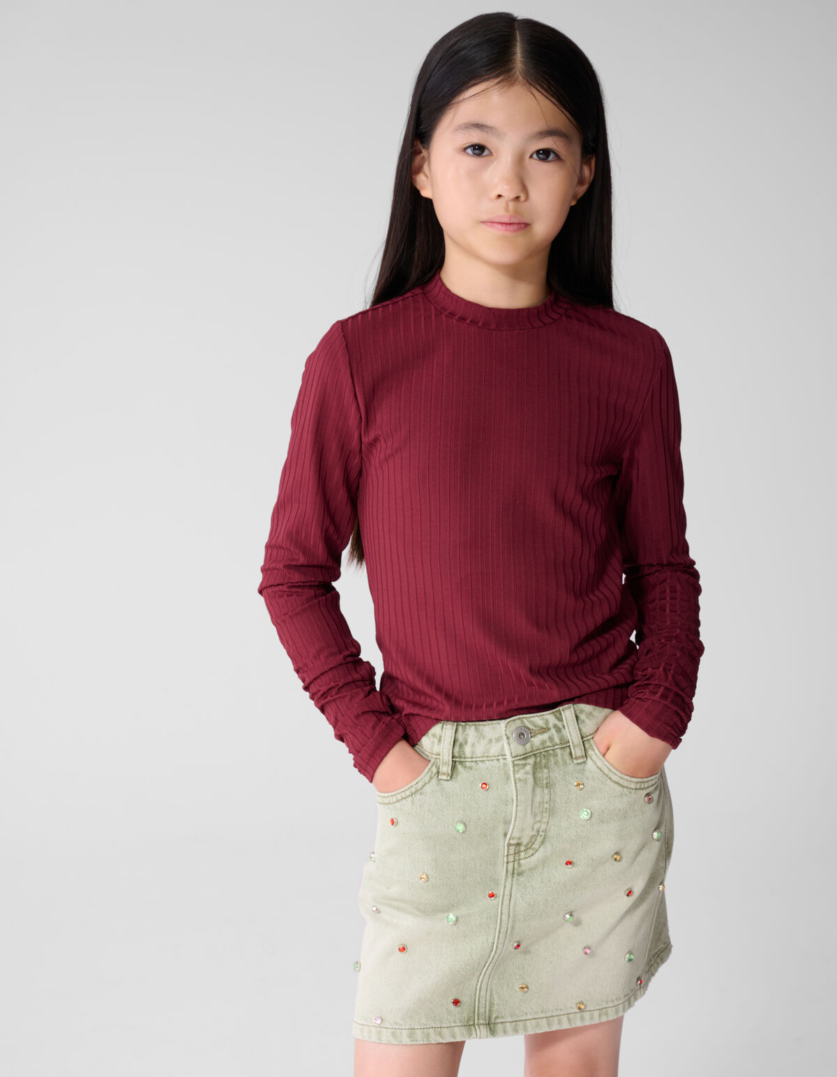 Soft Puff Rib Langarmshirt Dunkelrot SHOEBY GIRLS