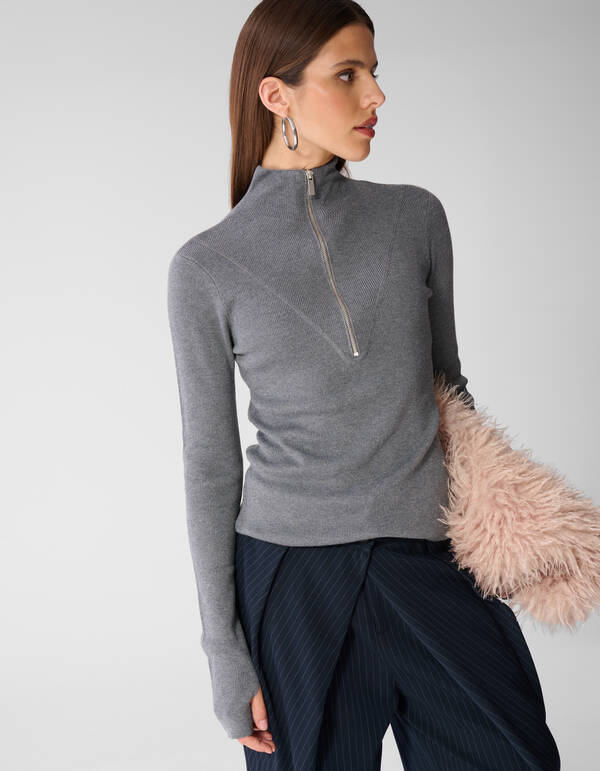 Ski-Pullover mit halbem Rei&szlig;verschluss grau SHOEBY WOMEN