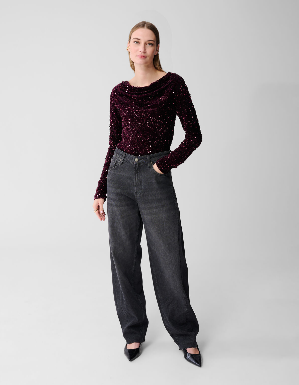 Pailletten-Wasserfall-Top Lila SHOEBY WOMEN