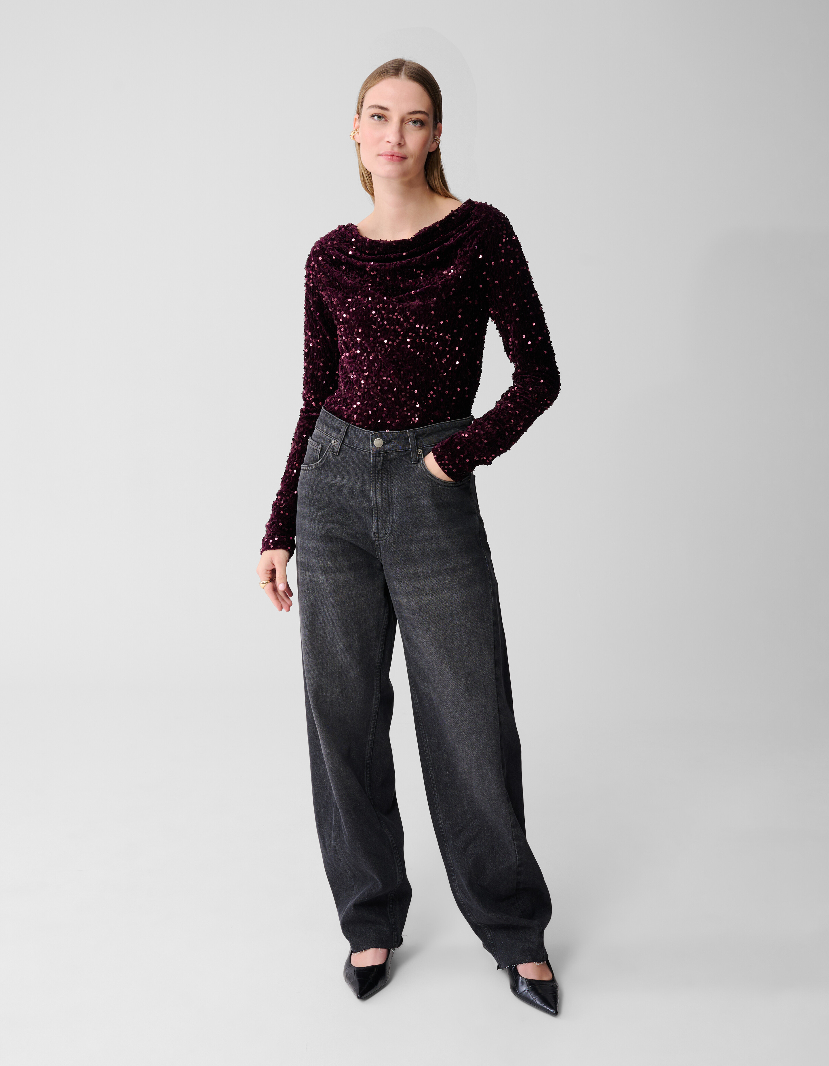 Pailletten-Wasserfall-Top Lila SHOEBY WOMEN