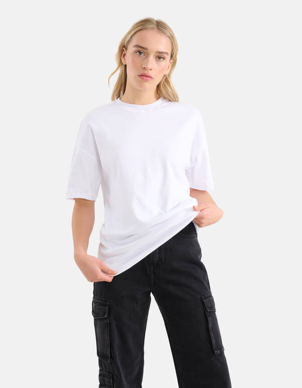 &Uuml;bergro&szlig;es Basic-T-Shirt Wit SHOEBY WOMEN
