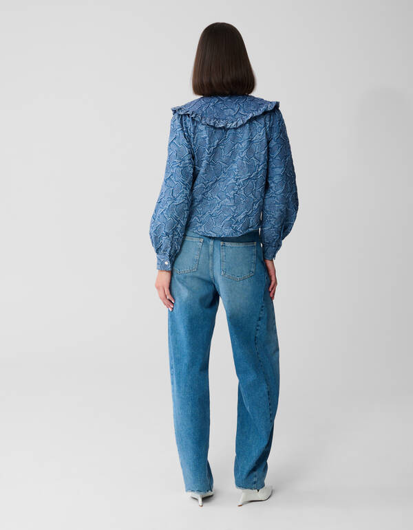 Jeansbluse mit gro&szlig;em Kragen, Blau SHOEBY WOMEN