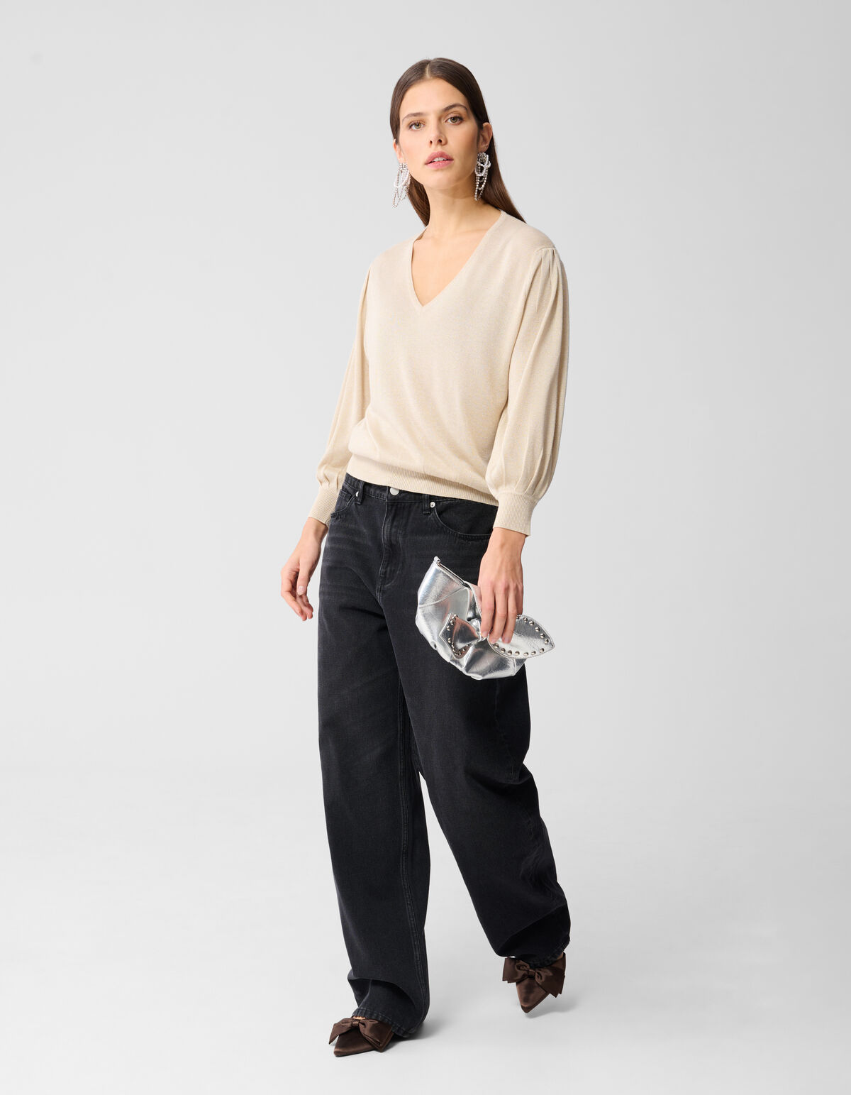 Glitzer-Pullover mit V-Ausschnitt Sand SHOEBY WOMEN