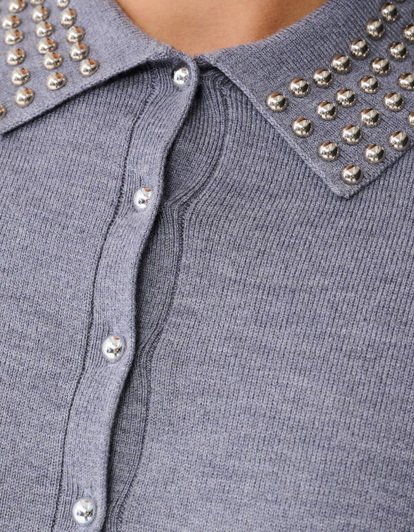 Strass-Strick-Polo Hellgrau SHOEBY WOMEN