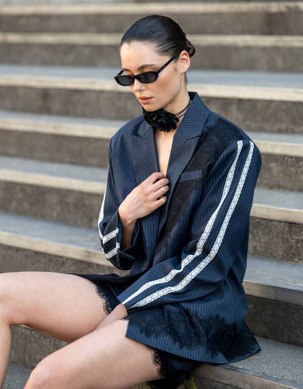 Übergroßer Blazer aus Spitze Dunkelblau SHOEBY WOMEN