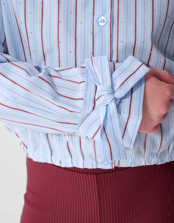 Nadelstreifen-Bluse mit Strasssteinen Hellblau SHOEBY GIRLS