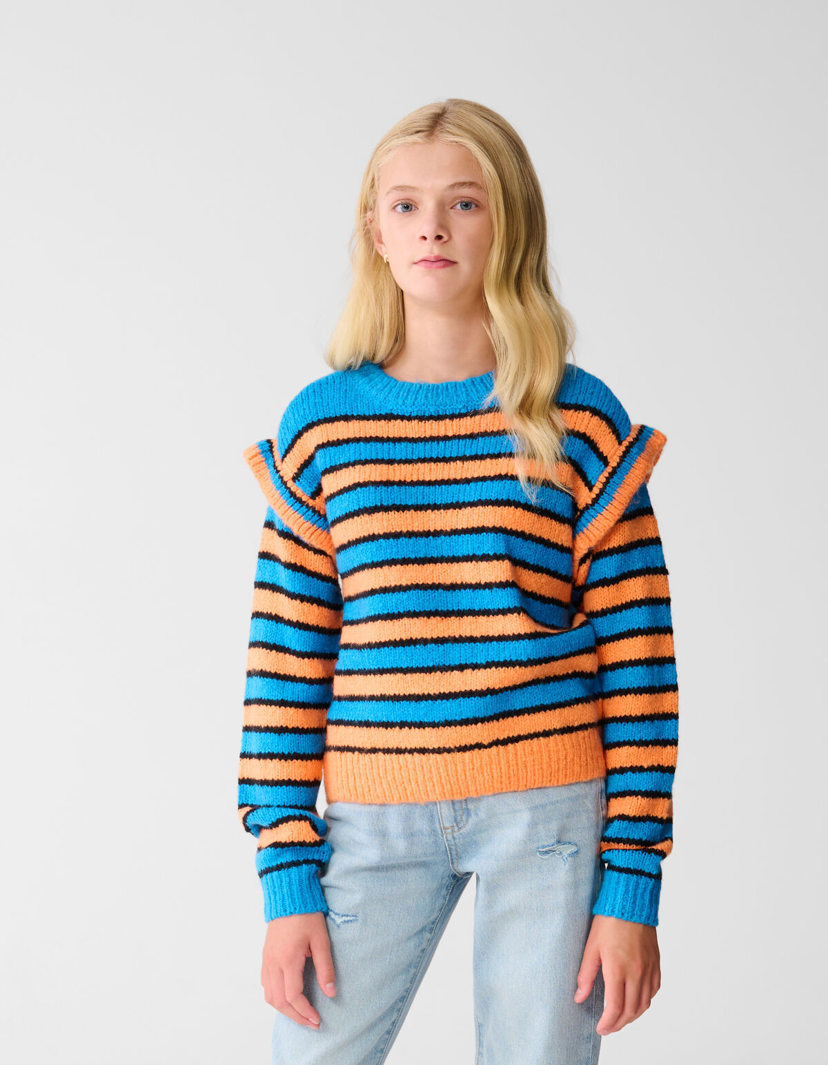 R&uuml;schestreifen Pullover Blau/Orange SHOEBY GIRLS