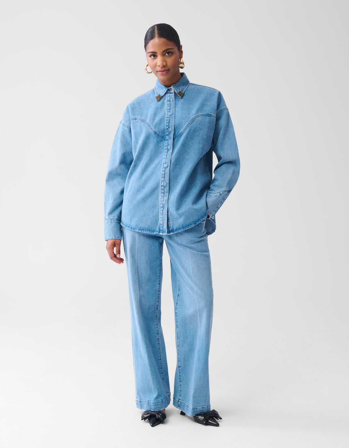 Übergroße Denim-Bluse Mediumstone von Fred SHOEBY WOMEN