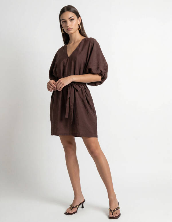 V-Ausschnitt Mini Kleid Braun SHOEBY WOMEN