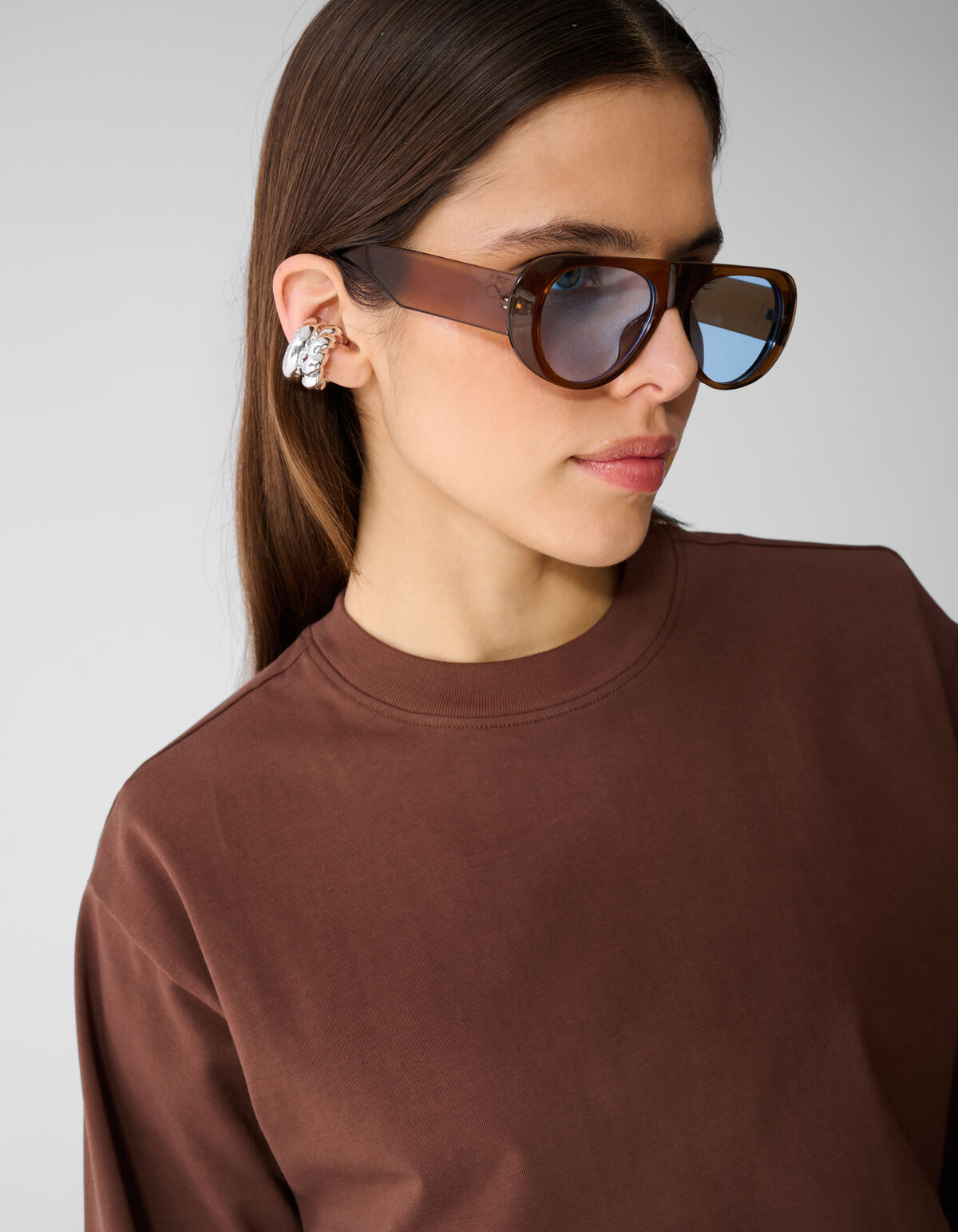 Oversized Basic Longsleeve T-Shirt Braun SHOEBY WOMEN