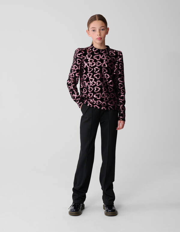 Sequin Heart Longsleeve Top Hellrosa SHOEBY GIRLS