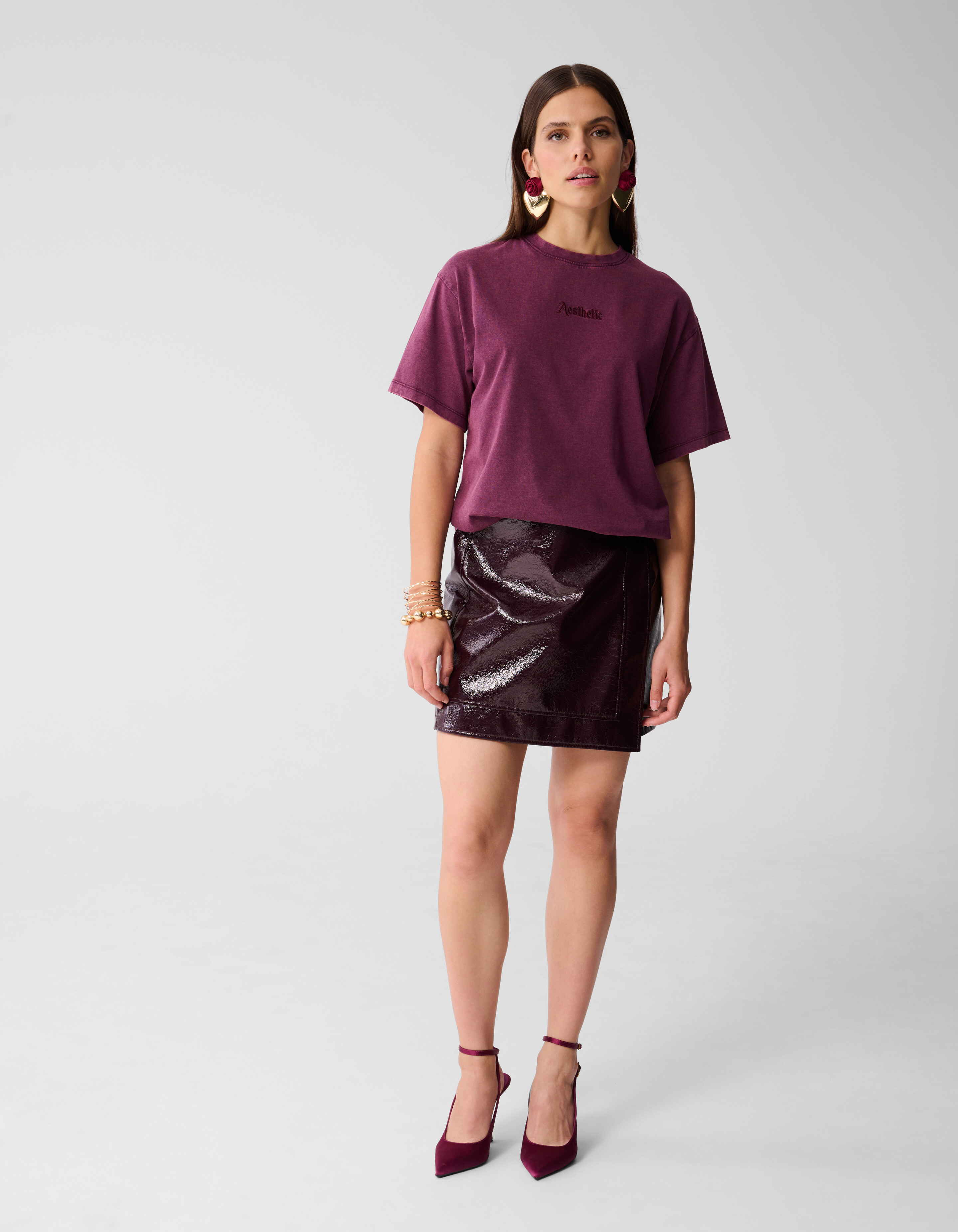 Übergroßes gewaschenes T-shirt Donkerrood SHOEBY WOMEN