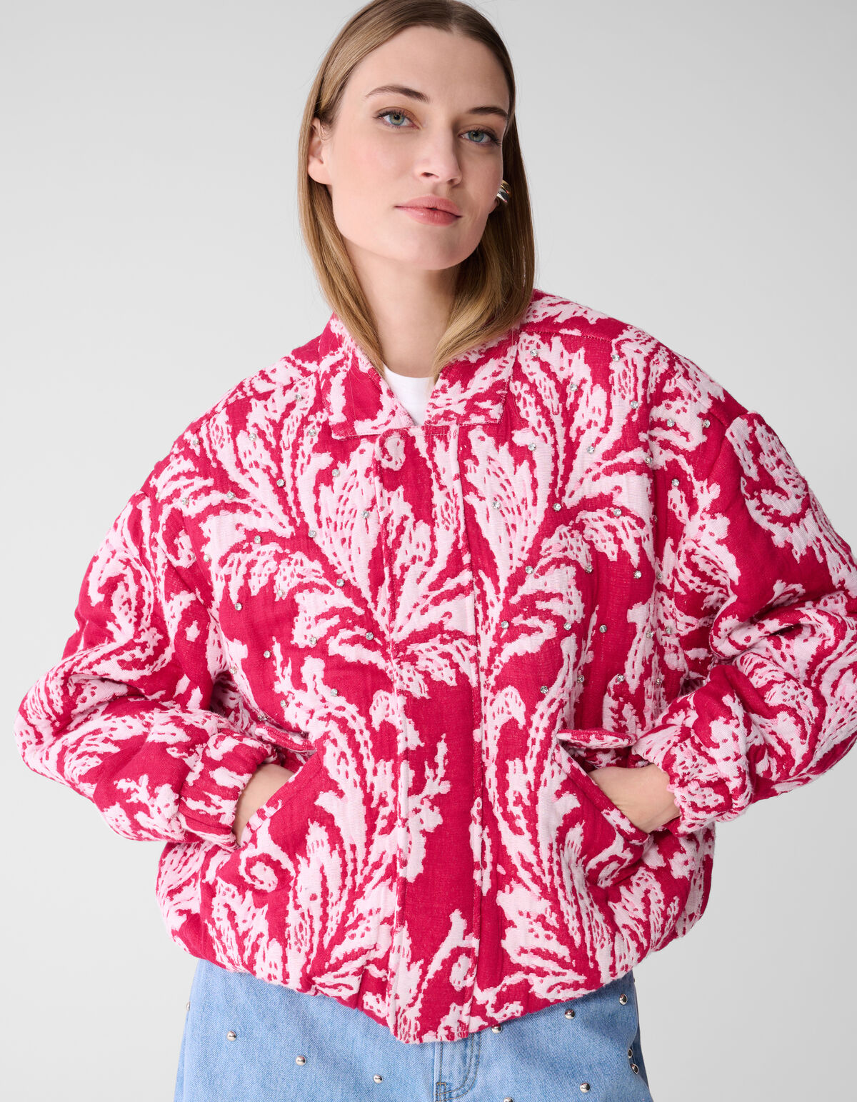 &Uuml;bergro&szlig;e Jacquard-Bomberjacke Rosa SHOEBY WOMEN