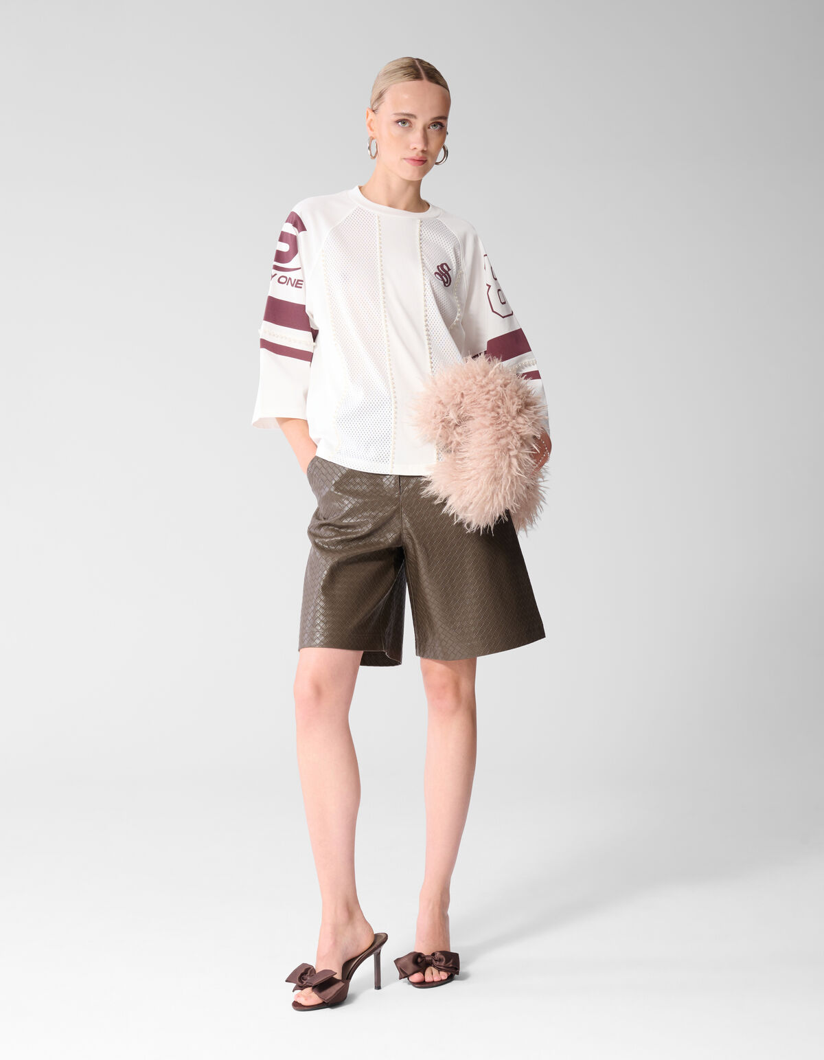 Vegane Leder-Shorts mit Flechtmuster Braun SHOEBY WOMEN