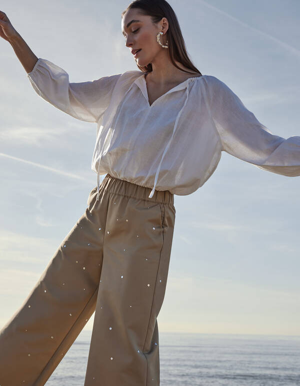 Studs Wide Leg Trousers Sand By Mieke SHOEBY WOMEN