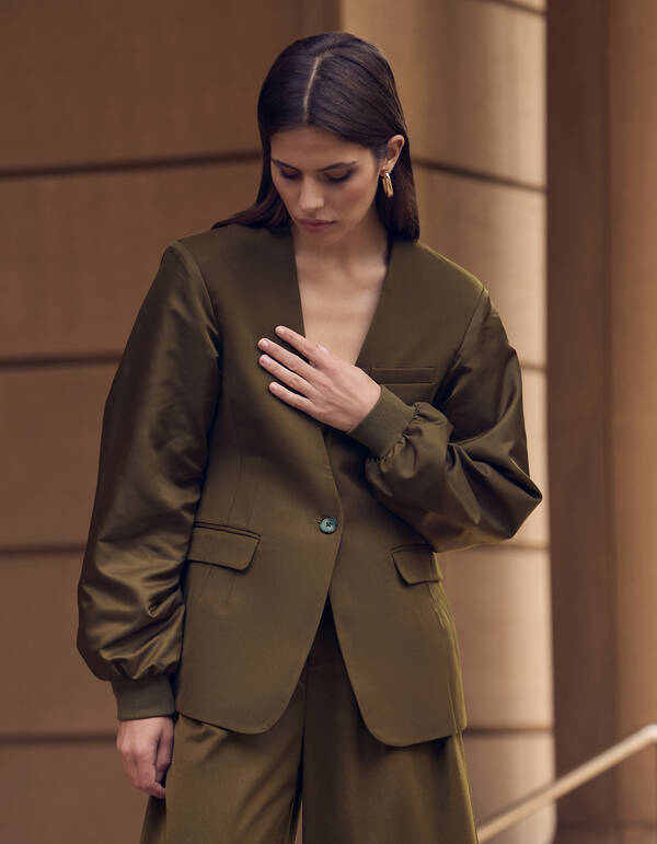 Mix Sleeve Blazer Khaki SHOEBY WOMEN