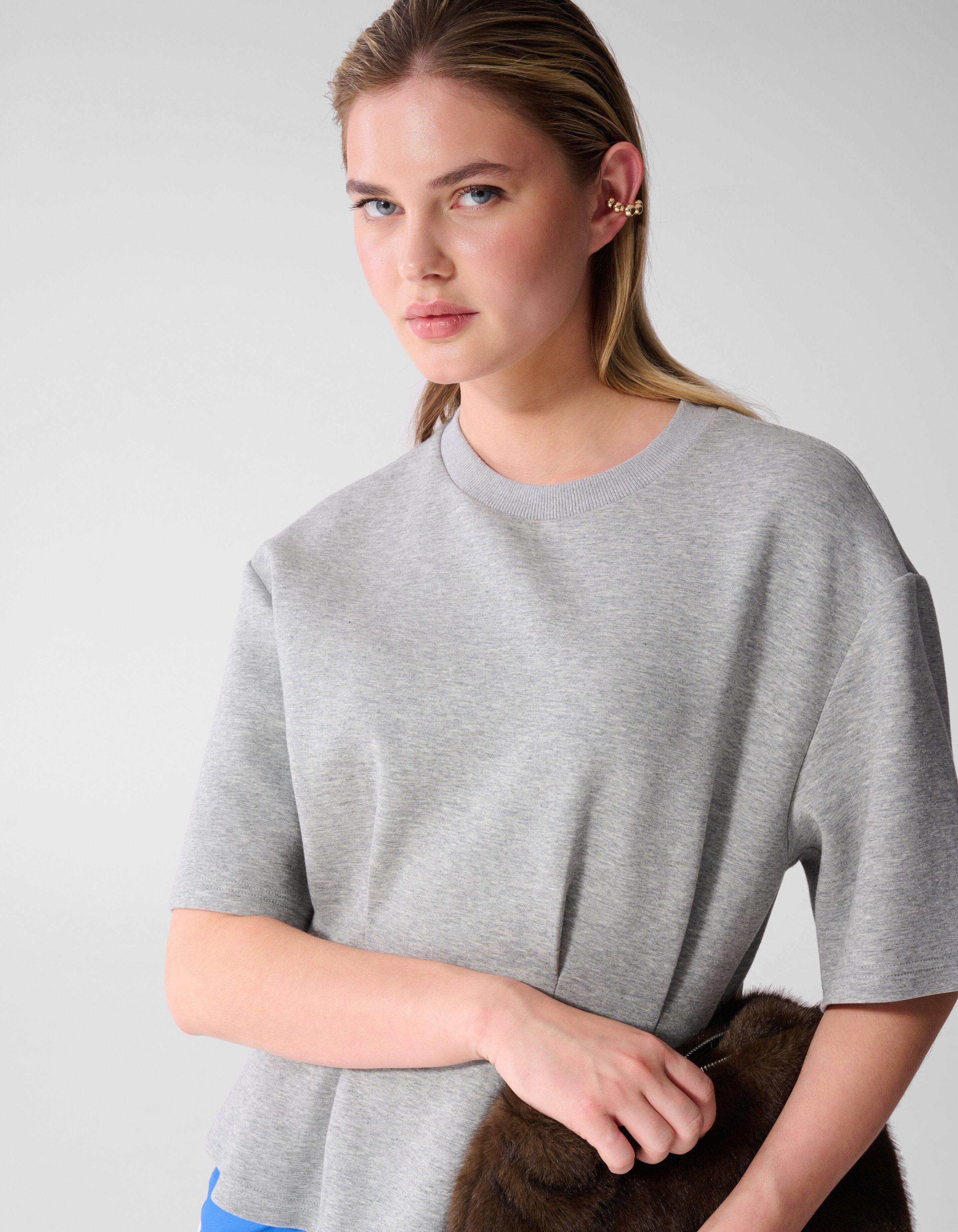 Peplum-Scuba-T-Shirt Hellgrau SHOEBY WOMEN