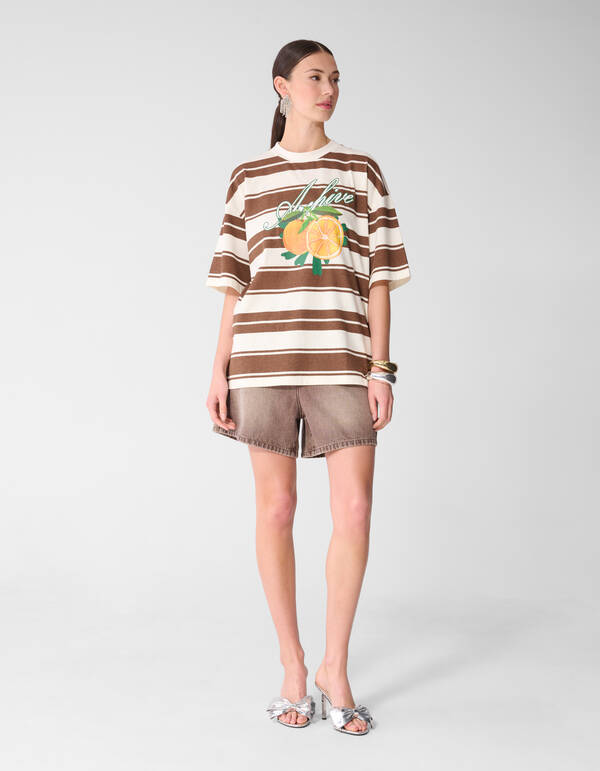 Gestreiftes Kunstwerk T-Shirt Braun SHOEBY WOMEN