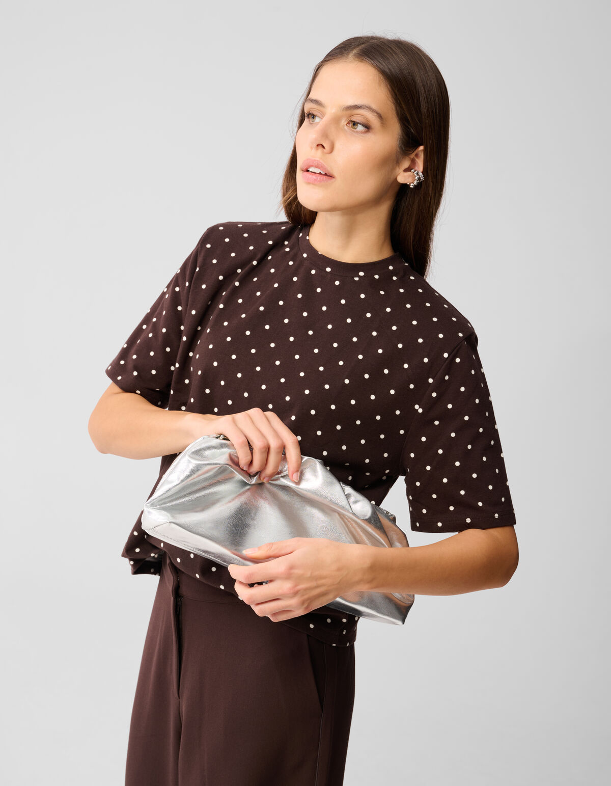 PolkPolkadot Padded T-Shirt Dunkelbraun SHOEBY WOMEN