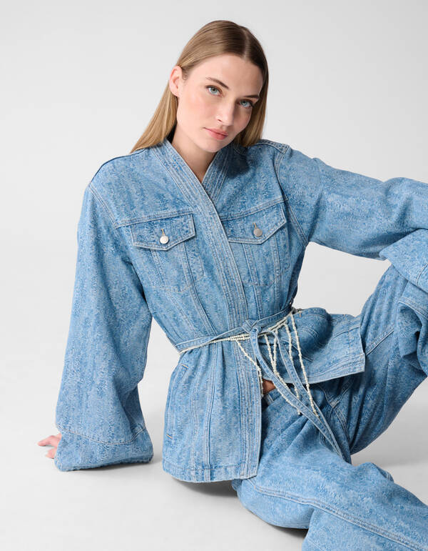 Jacquard Kimono Jacke Blau SHOEBY WOMEN