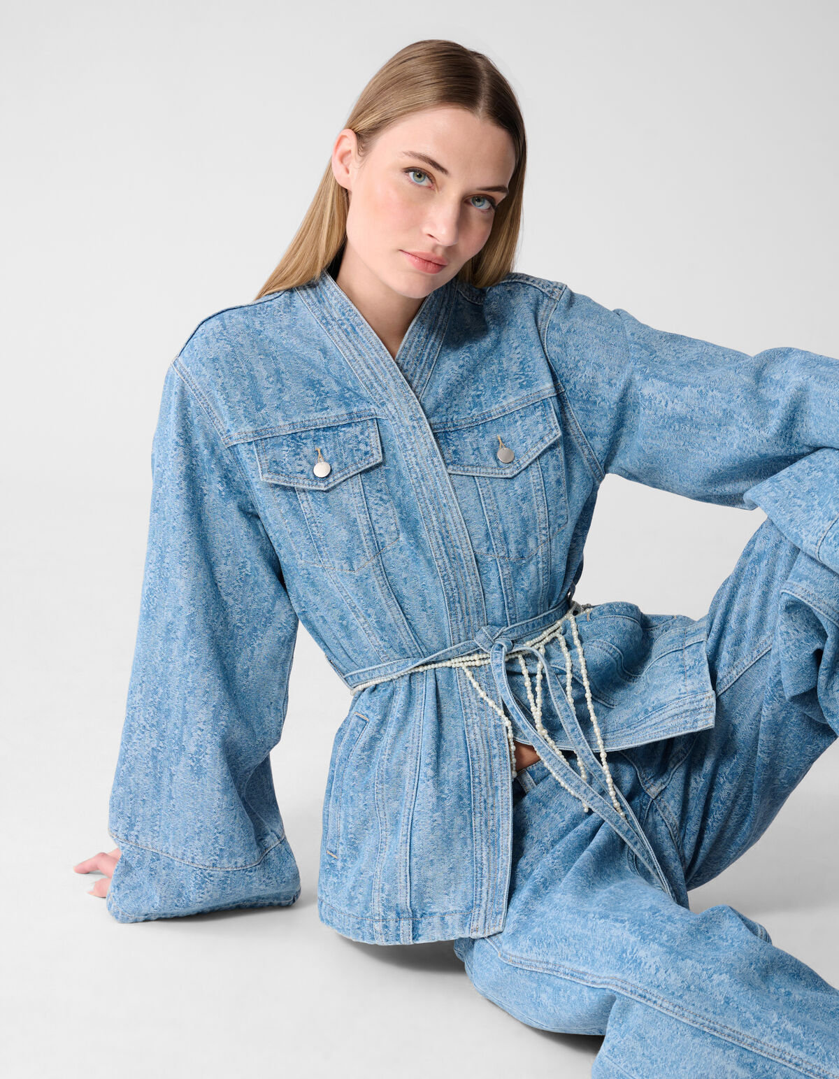 Jacquard Kimono Jacke Blau SHOEBY WOMEN