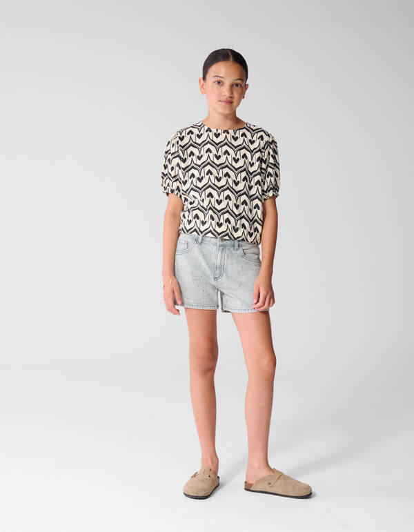 Heart Print Top Gebrochen Wei&szlig;/Schwarz SHOEBY GIRLS